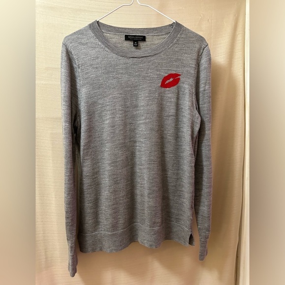 Banana Republic Tops - Banana Republic Women’s Merino Wool Sweater Gray Lip Graphic Medium